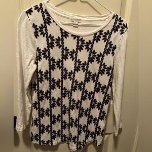 J. Crew black and off white 3/4 sleeve top, size Small